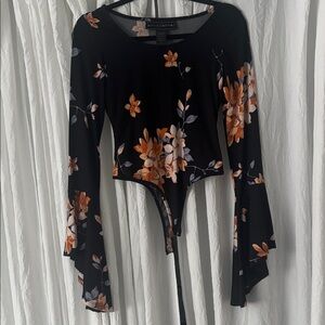 Polly & Esther Black and Orange Floral Bodysuit